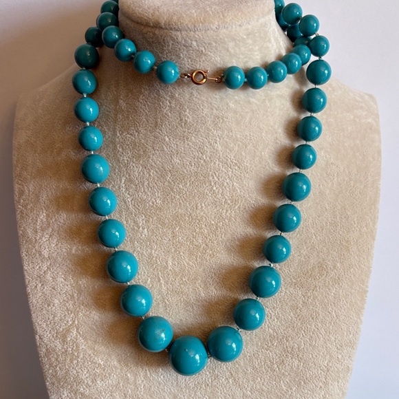 Vintage Style Turquoise Color Beaded Necklace Graduated Beads 28" - Picture 2 of 5